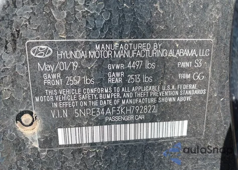 2019 Hyundai Sonata Sel from USA, damaged, VIN 5NPE34AF3KH792822